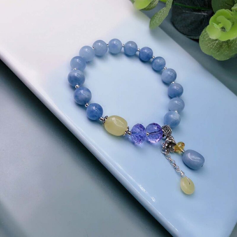 925泰银银天然蜜蜡天然海蓝宝紫水晶925.陌上倾城海蓝宝121-