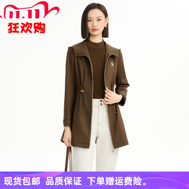 2025年秋季新品娜家商场同款时尚收腰休闲百搭中长款风衣外套