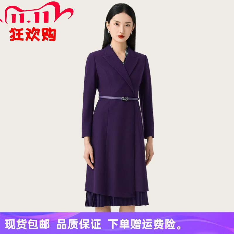 【绵羊毛】娜家商场同款25年冬季新款时尚V领简约气质显瘦连衣裙