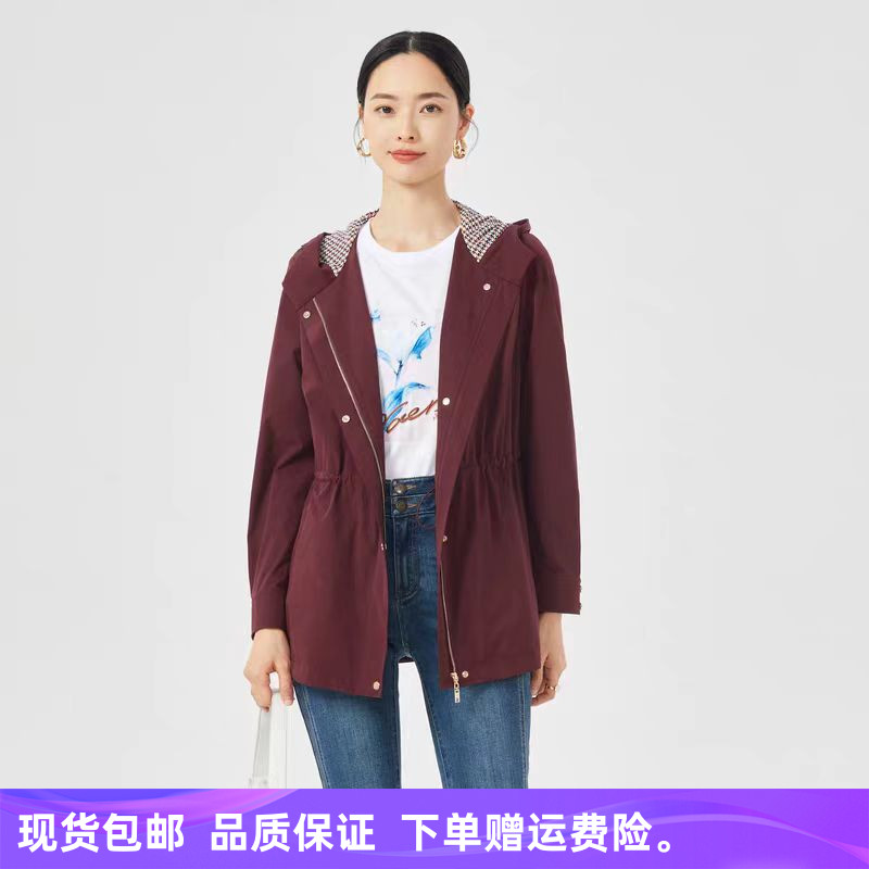 娜家25秋季轻奢显瘦运动休闲风连帽长袖拉链时尚通勤简约风衣外套