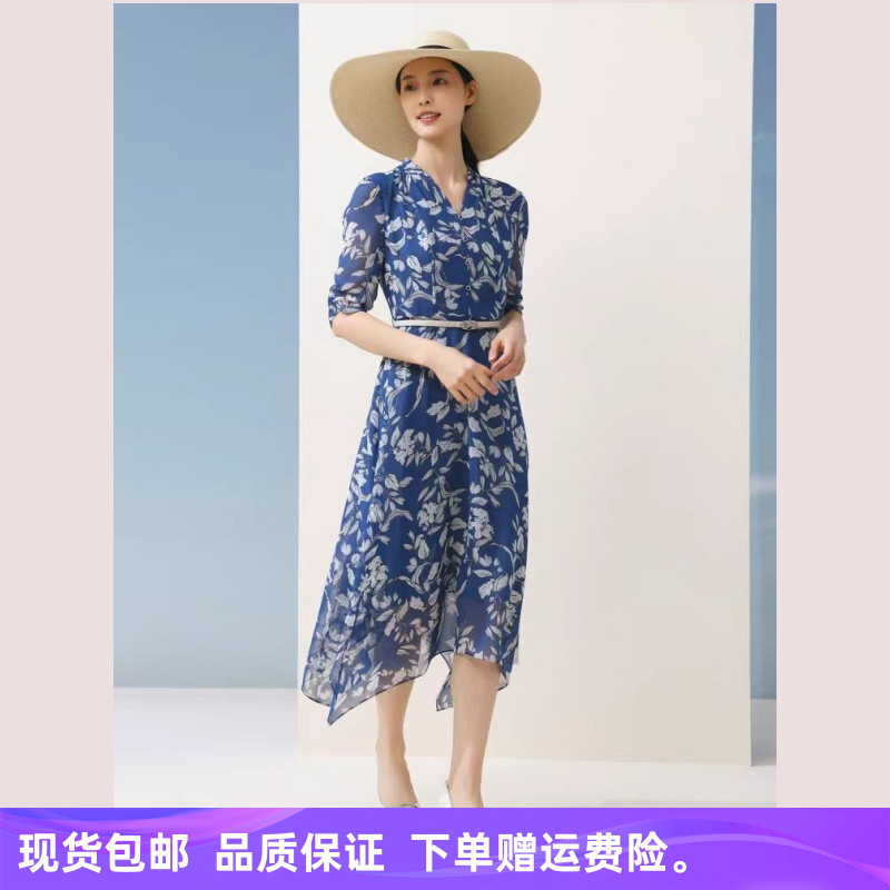 娜家商场同款2025夏季新款时尚印花连衣裙（配腰带）NF08691N5