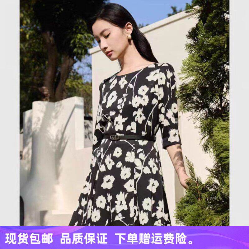 25春秋新品商场同款时尚气质印花五分袖连衣裙LF05908W0【醋酸】图片