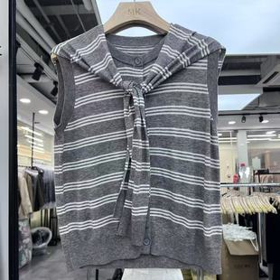 欧货女装 欧洲站2025早秋新款 圆领条纹针织羊毛背心显瘦马甲上衣潮