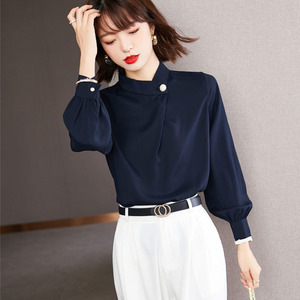 2021年新款纯色洋气女士雪纺衬衫