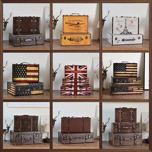 饰箱摄影道具摆件 收纳箱装 英伦风复古皮箱手提木箱子做旧老式 欧式
