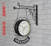 双面挂钟客厅钟表欧式 时钟现代简约创意两面钟 铁艺静音吊钟美式