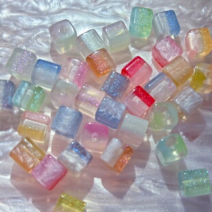 树脂光变星宇河卡8mm方块创意diy/手机链钥匙扣包挂材料散珠配件