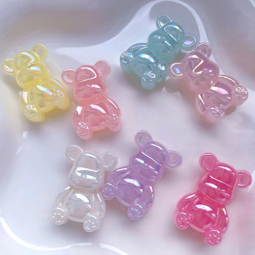 AB彩款式亚克力果冻彩小熊珠子 手工DIY手机链钥匙链饰品配件直孔