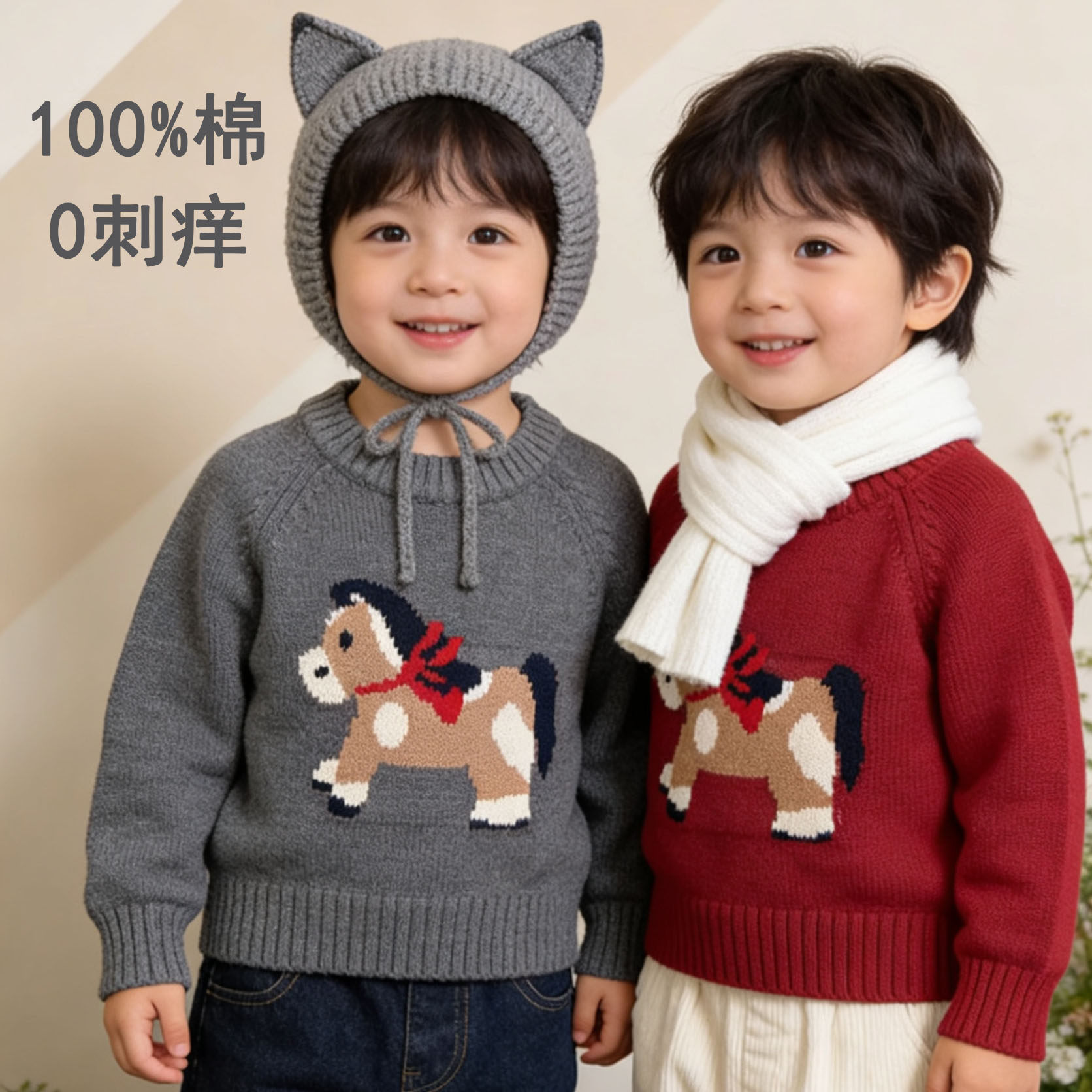 纯棉不起球男童马年红色毛衣秋冬季2026新款儿童宝宝加厚过年打底,童装/婴儿装/亲子装,毛衣/针织衫,淘宝优惠券,粉丝福利购,淘宝优惠卷