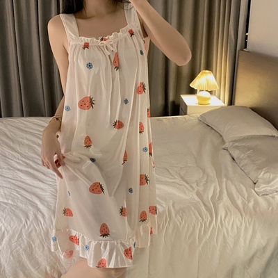 2026年夏季薄款冰丝睡裙女性感甜美纯欲风无袖吊带中长款睡衣裙子