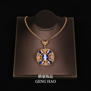 新款个性小众书册款法式复古风设计镂空浮雕琉璃镶嵌宝蓝色镶钻耳