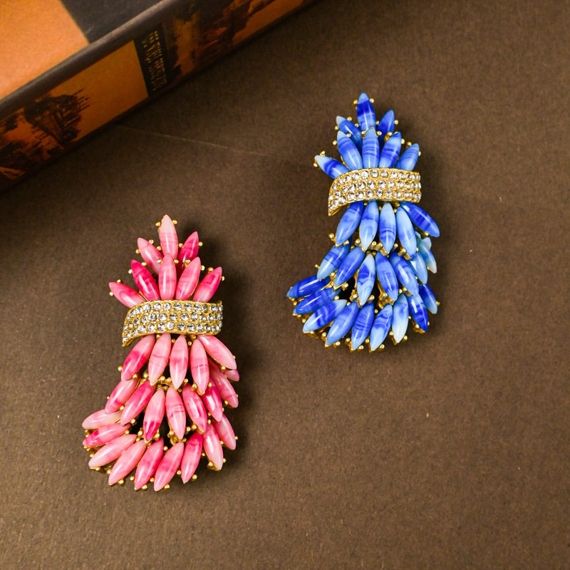 新款个性小众2025新款耳钉胸针套装蓝色粉色云纹树脂满镶中古风复,饰品/流行首饰/时尚饰品新,胸针,淘宝优惠券,粉丝福利购,淘宝优惠卷