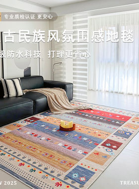 复古民族风客厅地毯防水科技面料沙发茶几垫家居装饰地垫易打理