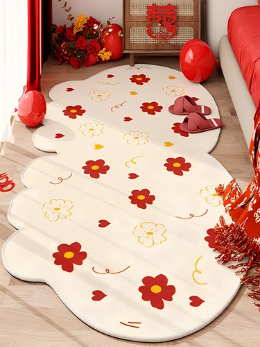 婚房布置结婚卧室床边毯婚礼喜庆装饰红色喜字不规则异形地毯地垫