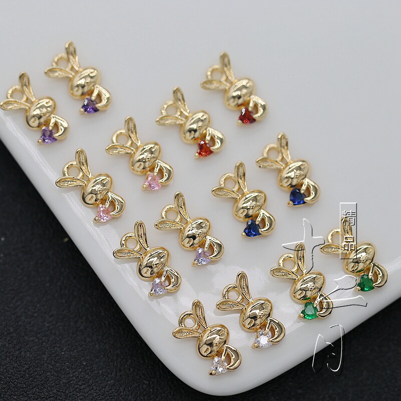 ZIRCON MICRO INLAY COLOR-RETAINING COPPER JEWELRY ACCESSORIES HANDMADE DIY CUTE BUNNY PENDANT 8.6*14MM HAIR GS026