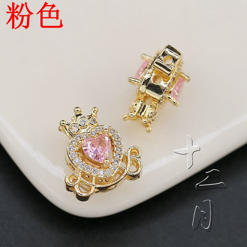 thumbnail for 24K Zircon Micro-Embedded Heart Princess Double-sided Pumpkin Cart Crown Pearl Bead Spacer 14.7*15MM Jewelry Silver 23
