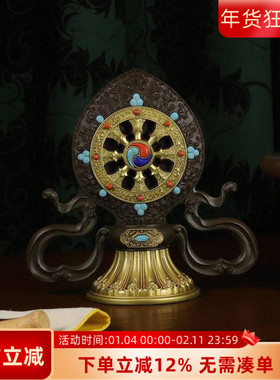 慧宝雕花黄铜金轮宝轮王七政宝金轮宝大小八幅轮西藏传统摆件包邮