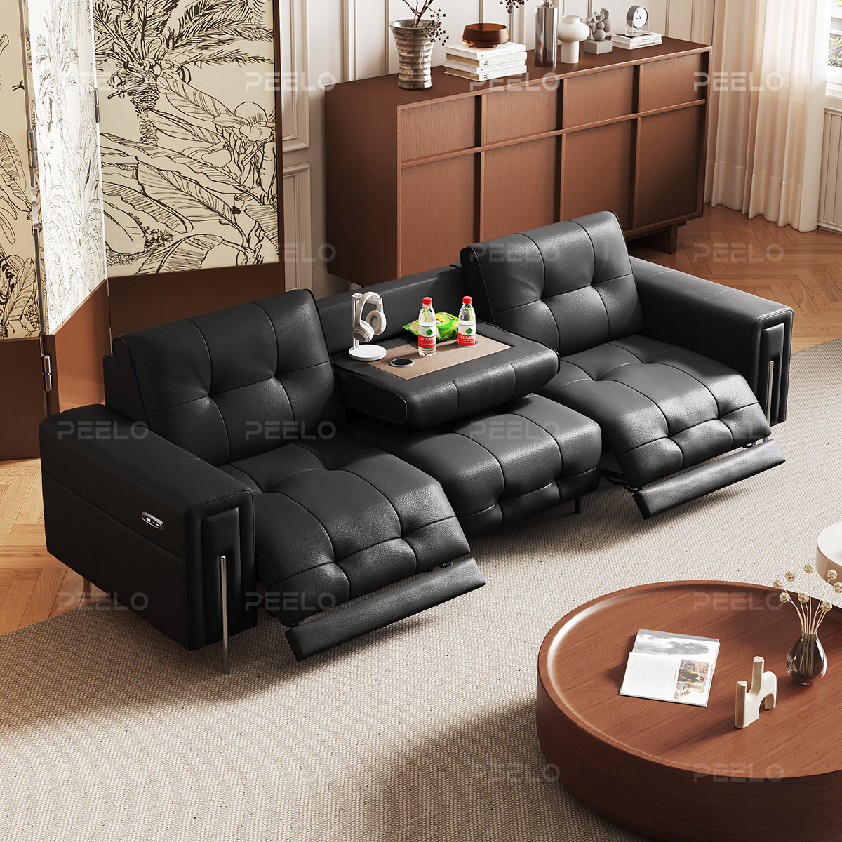 品洛电动真皮沙发客厅多功能家庭影院零靠墙可调节头等太空舱沙发