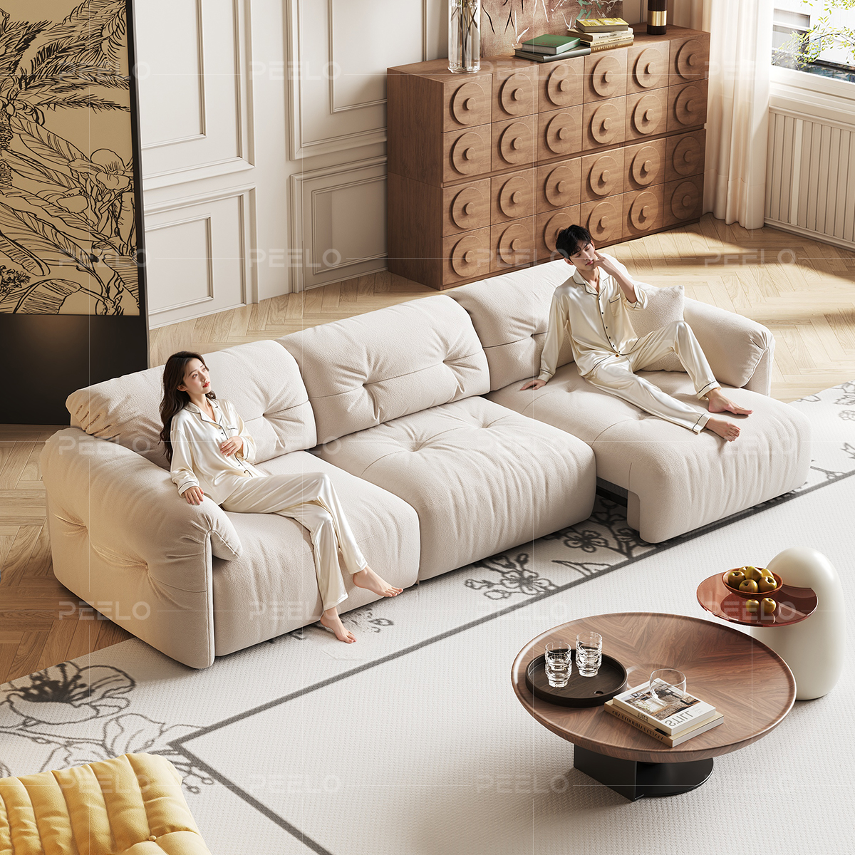 品洛猫抓布艺沙发客厅简约现代懒人功能可伸缩电动沙发床小户型