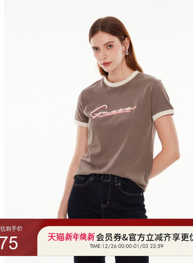 GUESS女士撞色百搭通勤直筒短袖T恤-V4YI05K8FQ4