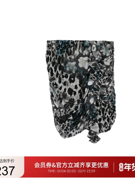 GUESS25年新款早秋女士豹纹印花抽褶 包臀短裙半身裙-W5YD56KCZC2