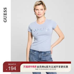 W5GI52K49A1 T恤 GUESS女士简约字母印花圆领修身 短袖