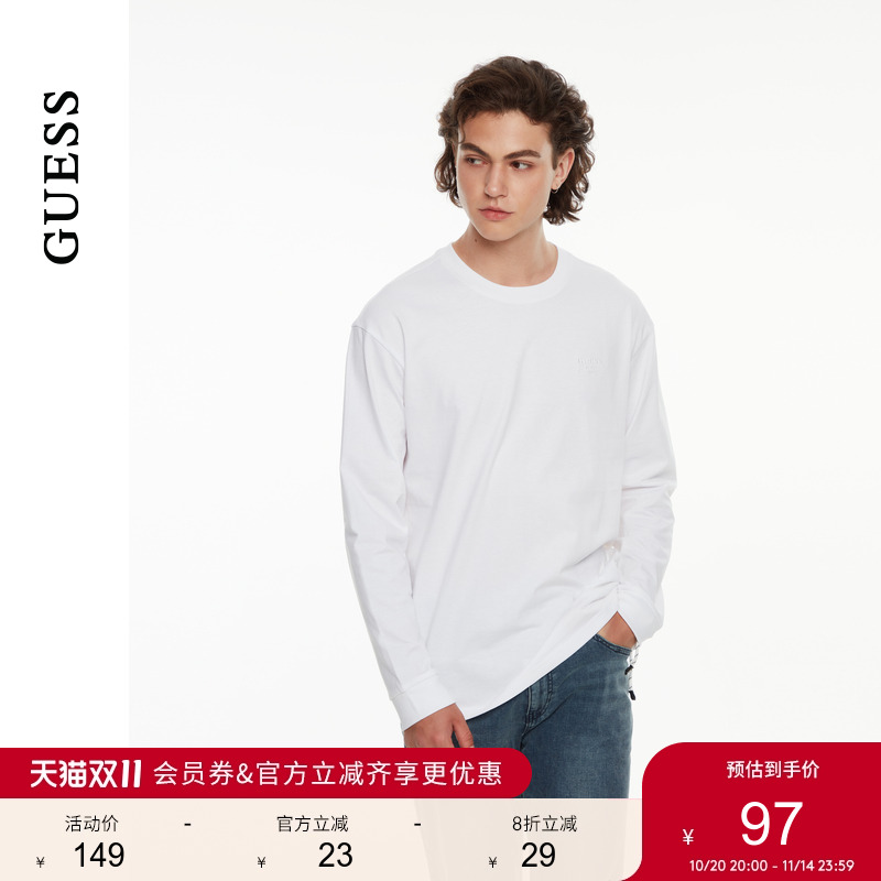 GUESS纯色百搭长袖圆领T恤