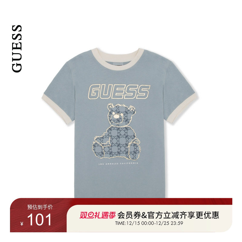 GUESS百搭可爱小熊纯棉短袖T恤