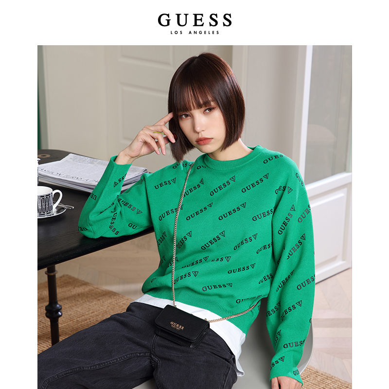 GUESS-女士休闲舒适时尚宽松百搭满幅印花毛衣
