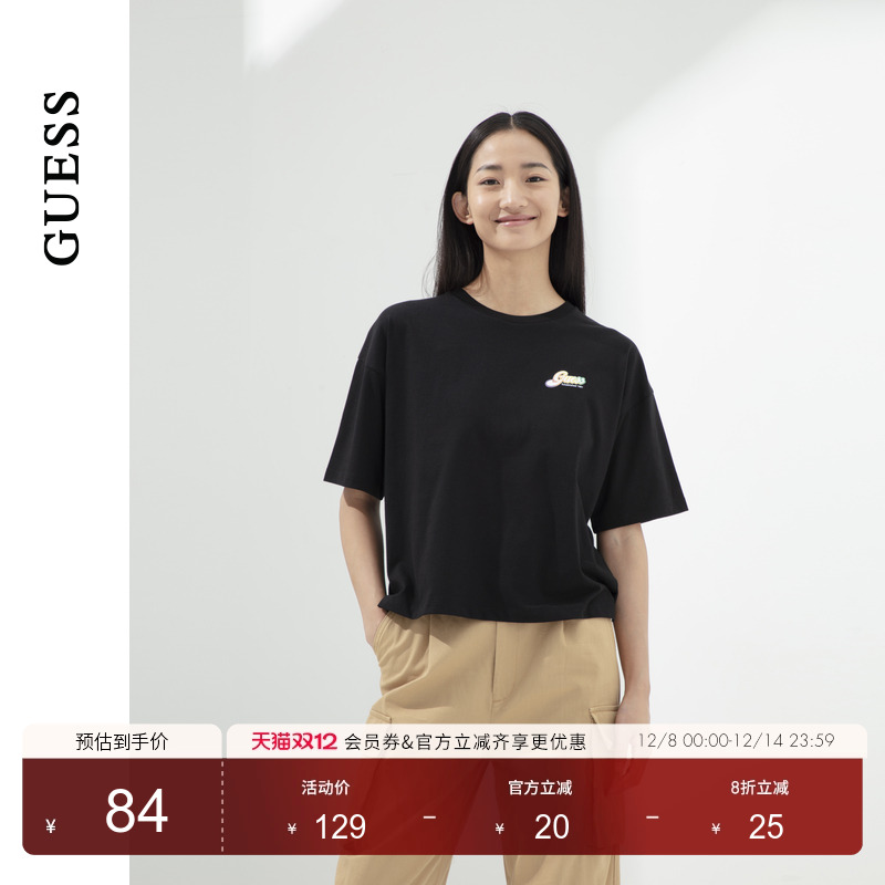 GUESSlogo多巴胺短袖T恤