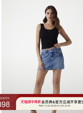 GUESS25年新款早秋女士浅蓝不规则高腰A字牛仔半身裙-W5YD1CD5QKB