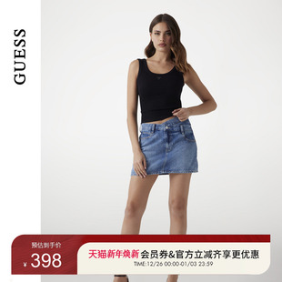 GUESS25年新款 W5YD1CD5QKB 早秋女士浅蓝不规则高腰A字牛仔半身裙