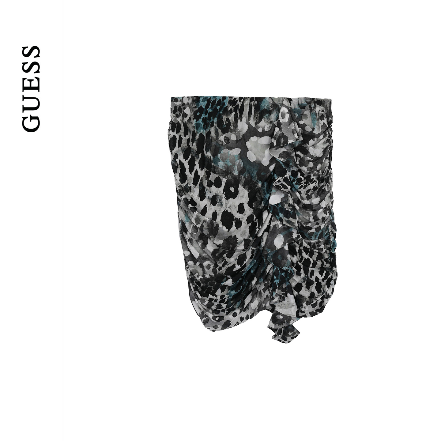 GUESS25年新款早秋女士豹纹印花抽褶 包臀短裙半身裙-W5YD56KCZC2