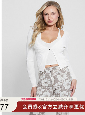 GUESS女士挂脖V领假两件小香风针织外套-W4YR37Z3G32