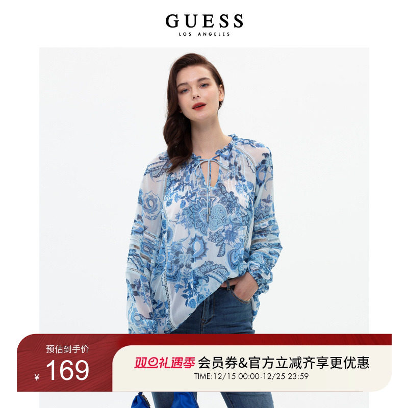 GUESS碎花雪纺衬衫设计感上衣