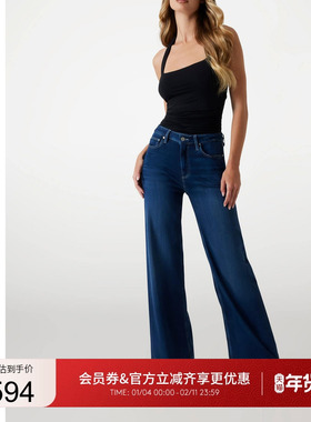 GUESS25年新款早秋女士深蓝复古质感高腰宽松阔腿裤-W5YA82D0782