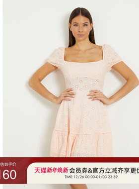 GUESS 女士泡泡袖镂空纯色甜美连衣裙-W4GK50WG590