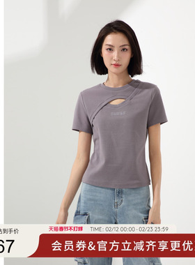 GUESS女士性感镂空纯欲风多巴胺短袖T恤-W4PI83K2Q40