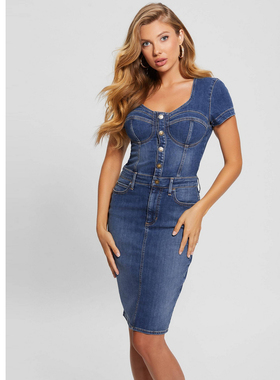 GUESS女士欧美修身立体剪裁牛仔连衣裙-W3BK1OD3ED0