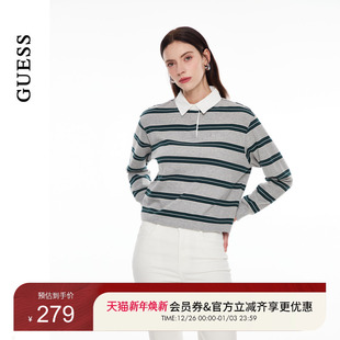 GUESS女士学院风小众复古条纹纯棉长袖 MO3K1415 卫衣