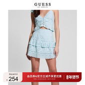 GUESS女蕾丝镂空百褶裙高腰甜美蛋糕短裙半身裙 W3GD86WFCL0
