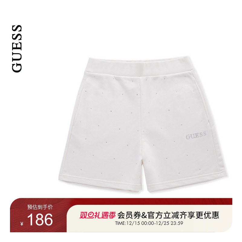 GUESS水钻点缀纯色休闲短裤