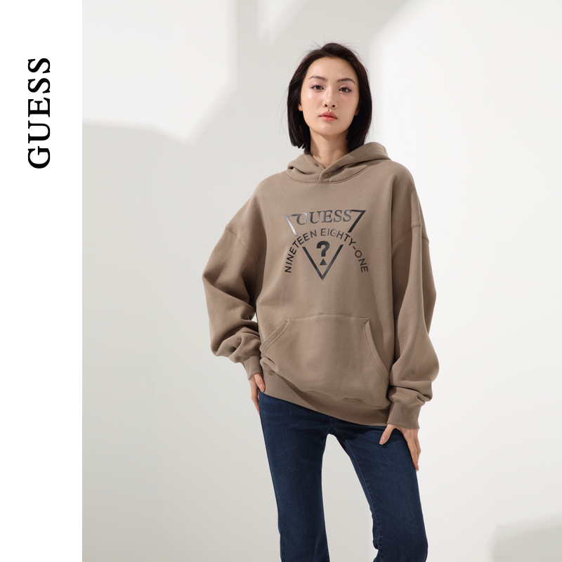 GUESS休闲倒三角LOGO连帽卫衣