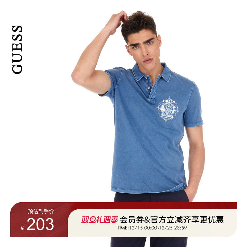 GUESSpolo翻领纯棉短袖T恤