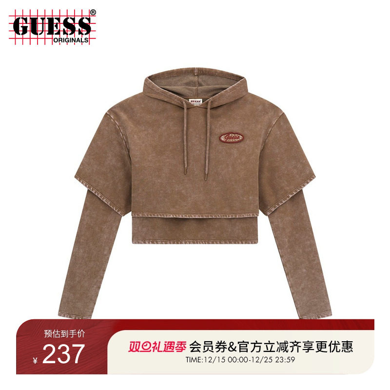 GUESS西部牛仔风假两件连帽卫衣