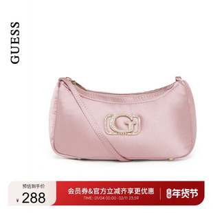 GUESS女士镶钻logo气质纯色缎面单肩腋下包-EG967072
