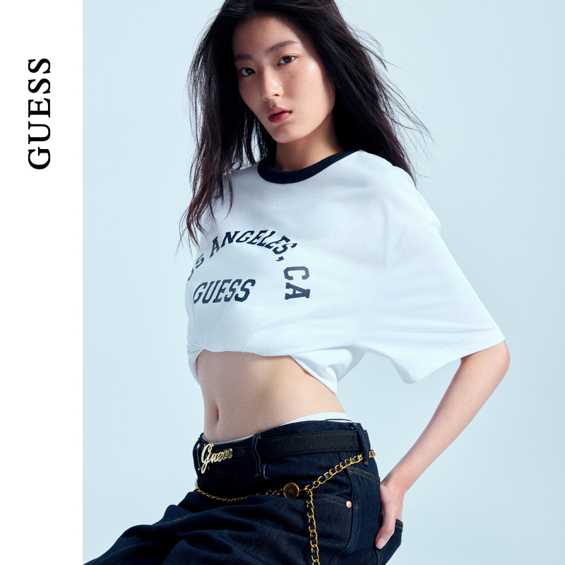 GUESS复古撞色百搭短袖T恤