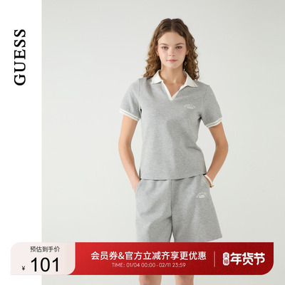 GUESS女士华夫格面料撞色POLO领短袖T恤-W5PP90K2Q40