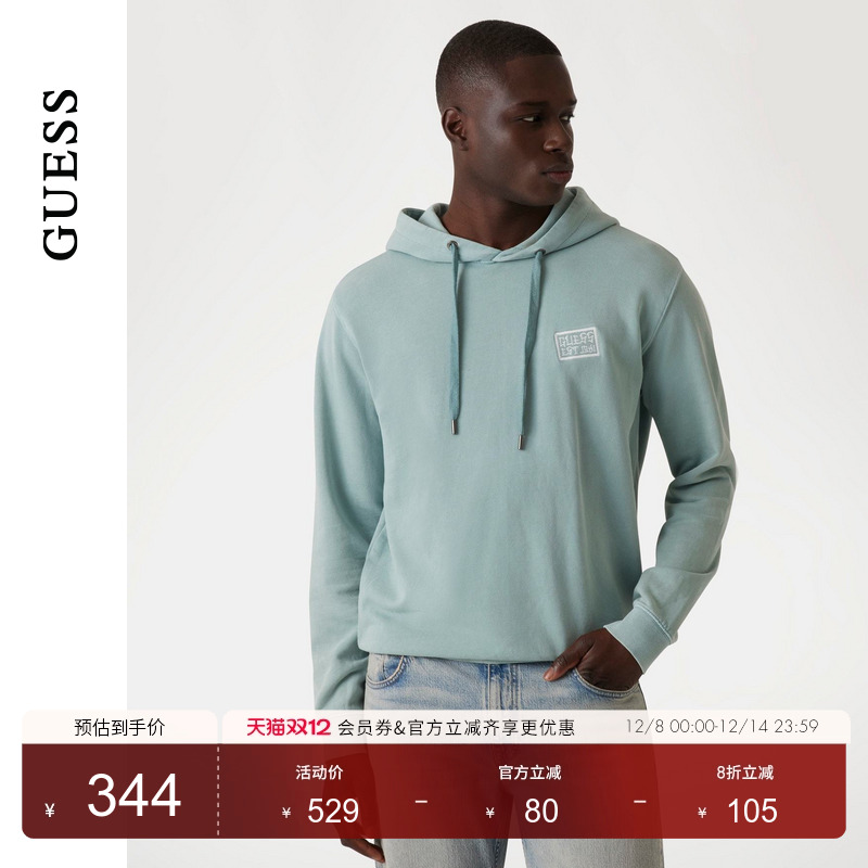 GUESS字母logo长袖连帽针织卫衣