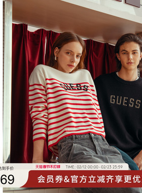 GUESS女士通勤休闲条纹撞色羊毛针织衫-W4PR1MZ0W90